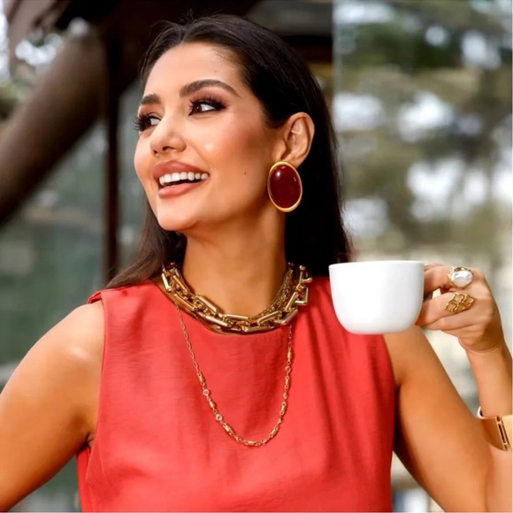 Vintage Oversized Black Brass Oval Statement Earrings - Picture 9 of 14